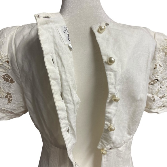Vintage Sarah Elizabeth Dress Size 10 Pearl Beading Lace Linen Blend Bridal - Picture 7 of 13